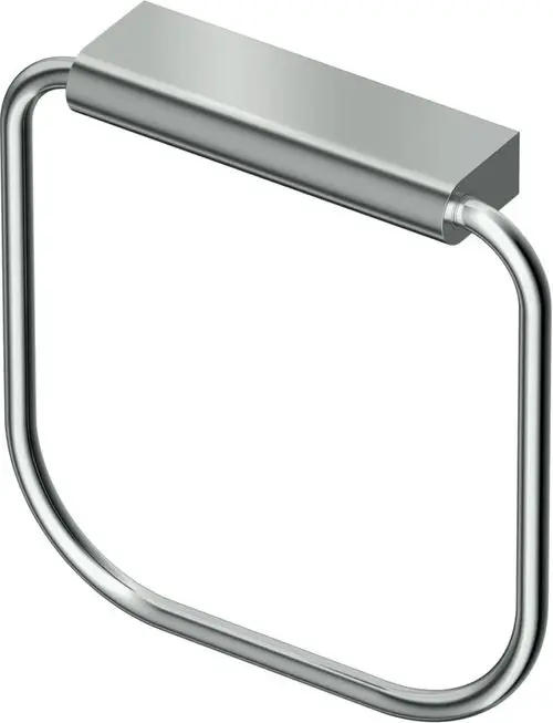 Handtuchring aus verchromtem Metall, schwenkbar, in eckiger Form, montiert an einer Wand. Produkt von Ideal Standard.